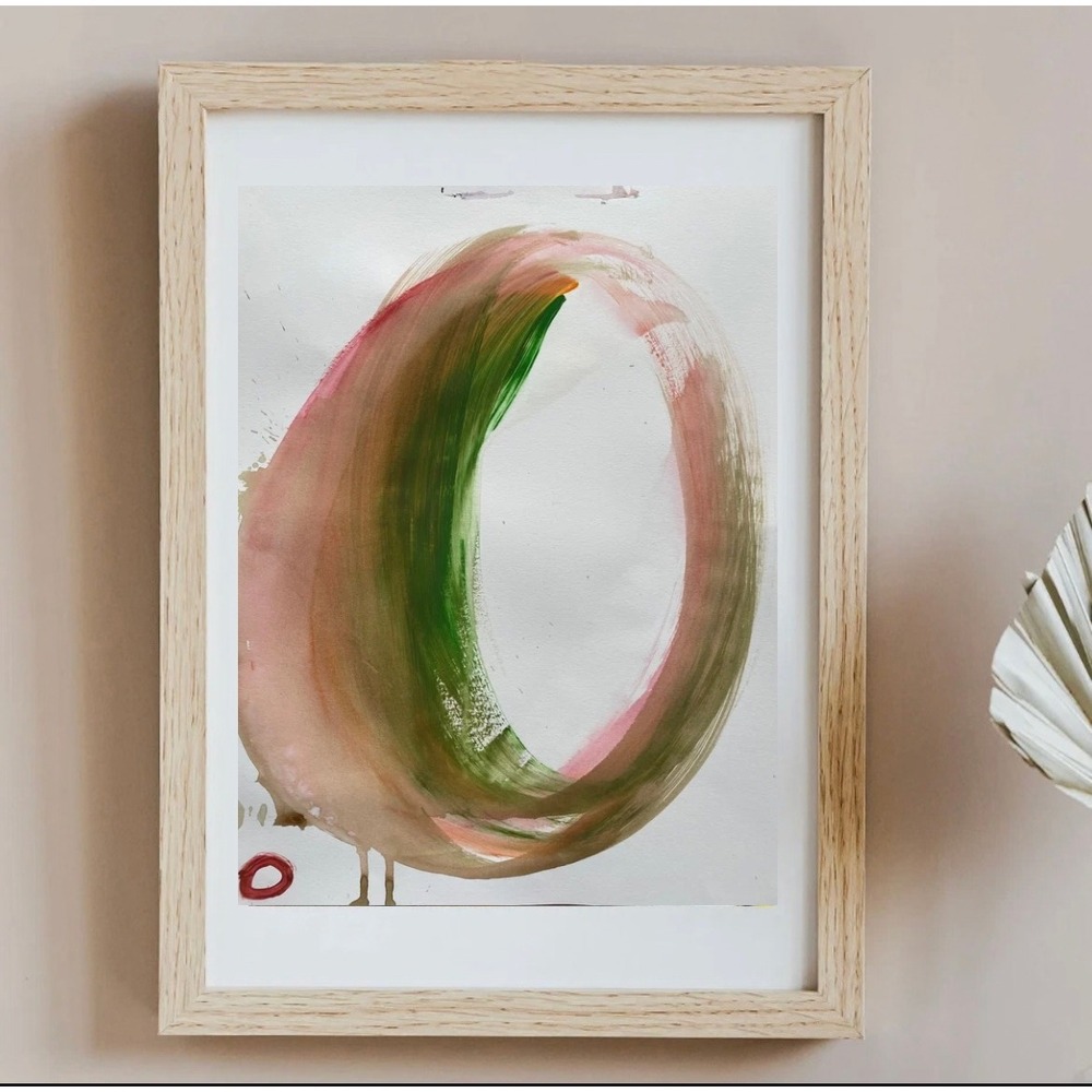 OMAN Original Abstract Painting 11x14 Moss Green Terracotta Gestural Unframed